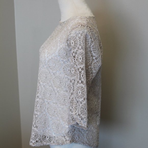 Ruby Red Lace Top with Slit Sleeves, Creme Top, PS - Picture 8 of 10